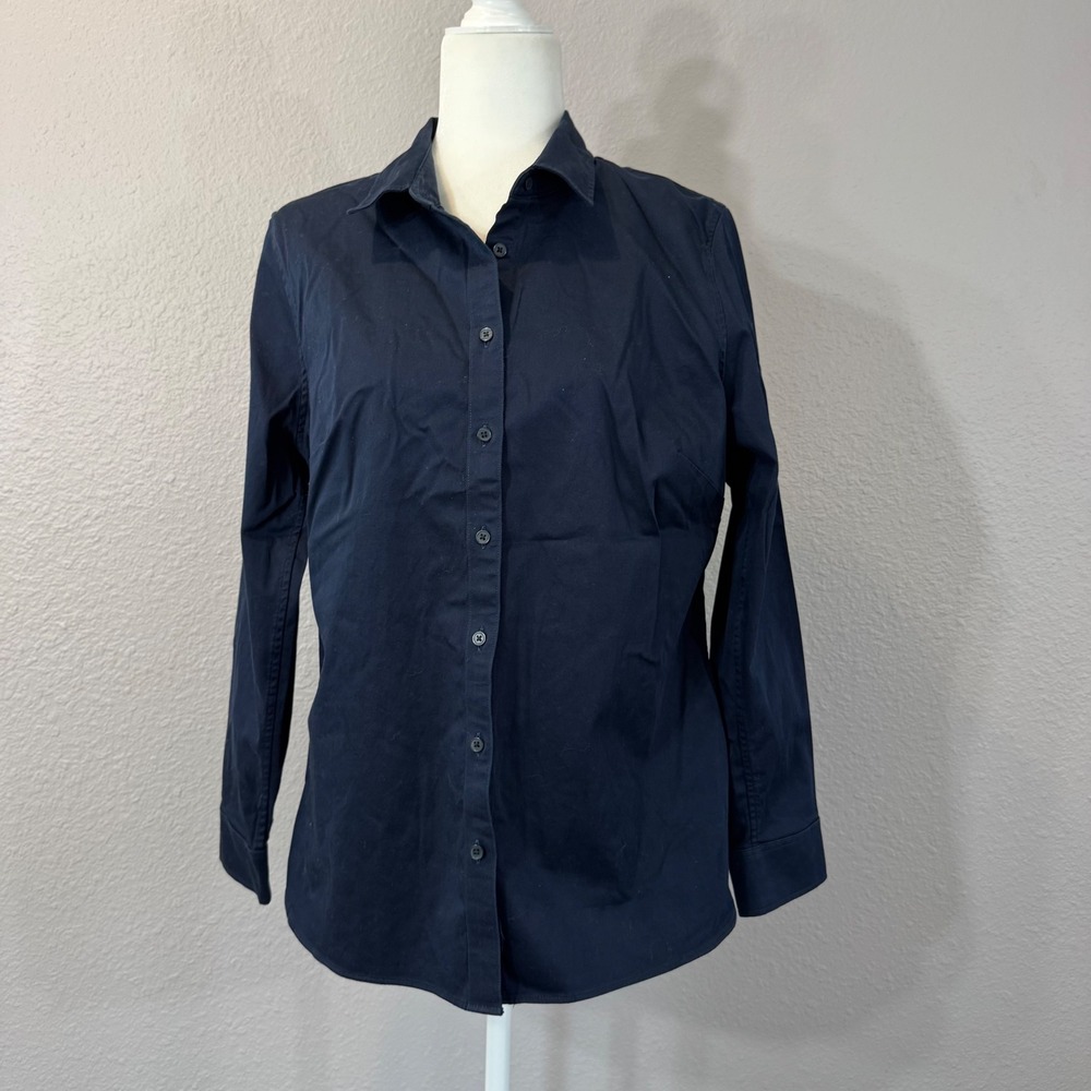 Banana Republic Women's Size 14 Navy Tailored Fit Easy Care Button Up Shirt